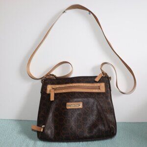 Calvin Klein  Brown Signature Top Zip Flat Crossbody Handbag